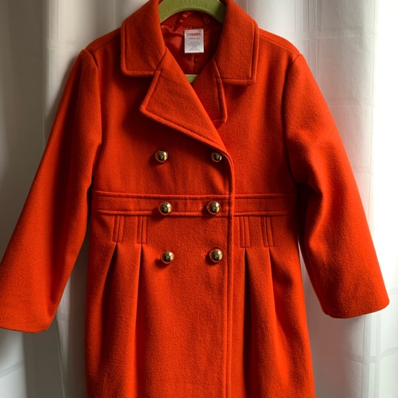 Gymboree girls orange wool blend pea coat. Brass buttons size XS (3-4) winter - Picture 2 of 8